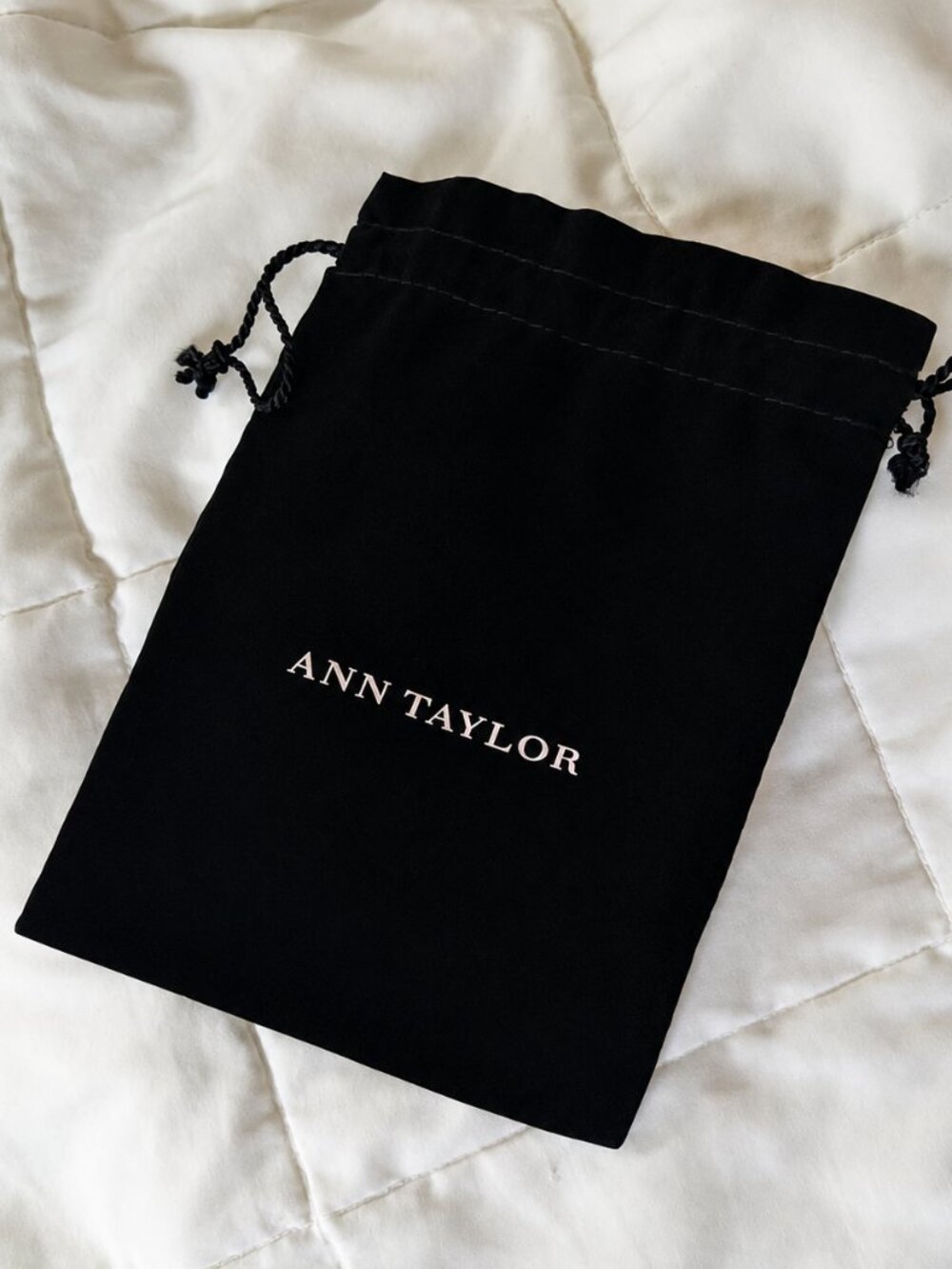 Ann Taylor Black Velveteen Drawstring Jewelry Dust Bag for Gift Giving Storage